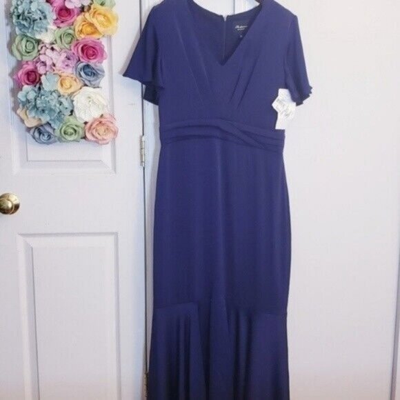 Anthropologie Dress 8 Blue‎ V Neck Maxi Long Gown Evening Navy Shoshanna $660 - Picture 4 of 7